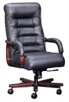 Executive Contemporary, Hi-Back, Mahogany Frame, Black Leather Chair