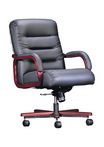 Executive Contemporary, Mid-Back, Mahogany Frame, Black Leather Chair