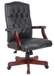 Executive Traditional, Hi-Back, Black Leather Chair w/ Nailheads
