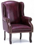 Guest Chair, Traditional, Wingedback, Burgundy Leather w/ Nailheads
