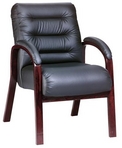 Guest Chair, Contemporary, Mahogany Frame, Black Leather