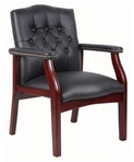Guest Chair, Traditional, Black Leather w/ Nailheads