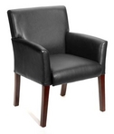 Guest Chair, Mahogany Frame, Black Leather