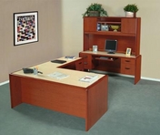 Tandum Yorkshire Cherry Base Desk w/ Hardrock Maple Top, Matching Hutch & Credenza