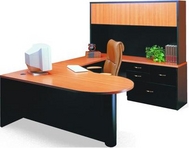 Black Desk with Bullet Pearwood Top and Matching Hutch & Credenza