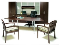 Table Desk, Matching Guest Chairs, Storage Cabinets, Credenza & Hutch w/ Glass Doors, and Executive Leather Chair