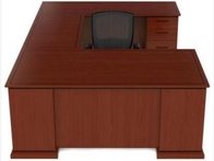 Cherry Finish U-Shape Desk with Black Edge Trimming
