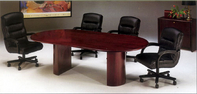 Wood Veneer Racetrack Conference Table w/ Half Cylinder Base