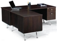Black Forest Walnut Finish L-Shape Desk w/ Aluminum Legs