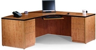 Butternut Finish L-Shape Desk w/ Black Edge & Keyboard Tray