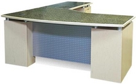 Hardrock Maple Base/Edge L-Shape Desk w/ Green Inlay Top