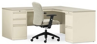 L-Shape Desk w/ Constellation Oatmeal Laminate Top & Bone Steel Chassis