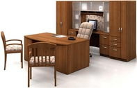 Oil Cherry Finish Desk w/ Matching Hutch, Credenza, Storage Cabinets, & Guest Chairs, & Hi-back Plush Executive Chair
