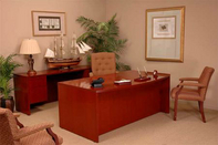 Victory Desk, Matching Hutch, Executive High Back Chair, and Fabric Guest Chairs