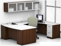 Mocha Finish Desk with White Top & Matching Storage Unit