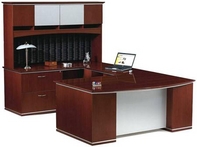 Yorkshire Cherry Desk with Hi-gloss Top, Metal Laminate Modesty Panel, and Matching Hutch & Credenza