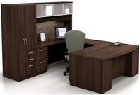 Walnut Finish Desk with Matching Hutch, Credenza, & Storage Unit
