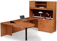 Cherry Finish Desk with P-Top and Matching Hutch & Credenza