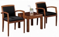 Black Fabric Chair Set w/ Walnut Frame & Matching Table