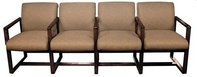Gold Fabric 4-gang Chair w/ Mahogany Frame
