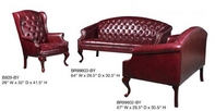 Traditional, Burgundy Leather Sofa Set w/ Nailheads