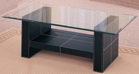 Bonded Black Leather Contemporary Coffee Table w/ Glass Top