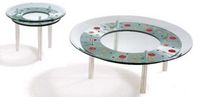 Multi-Enamel Contemporary Coffee & End Tables w/ Glass Top