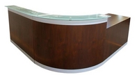 Black Forest Walnut Wood Veneer Reception Unit w/ Glass Top