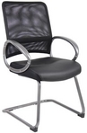 Guest Chair, Black Mesh w/ Leather Upholstered Seat & Pewter-Finish Frame