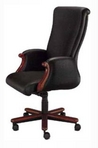 Executive Hi-Back, Mahogany Frame, Black Leather Chair