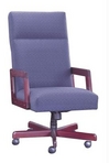 Executive Hi-Back, Mahogany Frame, Blue Pattern Chair